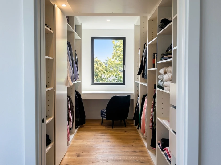 Sol intérieur en parquet bois clair disposé en motif chevrons ou bâtons rompus
